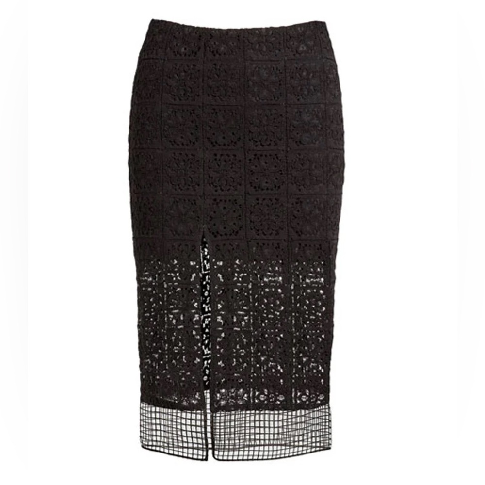 ALEXIS OLI SKIRT W/SLIT IN BLACK ORGANZA LACE EMBROIDERY SZ L - Picture 4 of 9